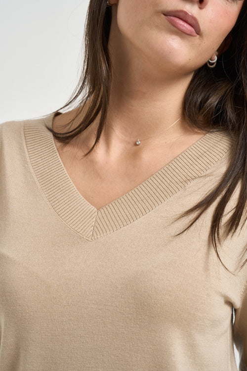 Maglia donna scollo a V beige - 2