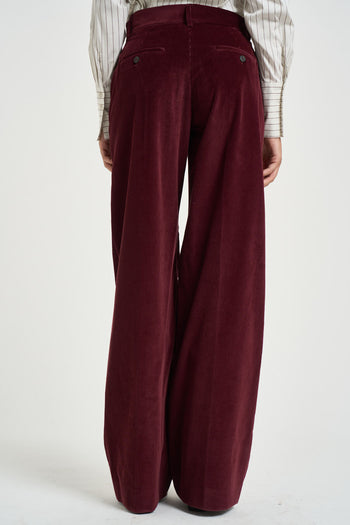 Pantaloni donna in velluto a coste color bordeaux - 3