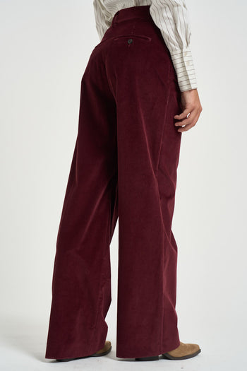 Pantaloni donna in velluto a coste color bordeaux - 4