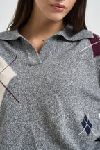 Polo donna in maglia a rombi grigio mélange D82468 GRIGIO MOTEL 