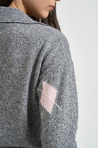 Polo donna in maglia a rombi grigio mélange D82468 GRIGIO MOTEL 