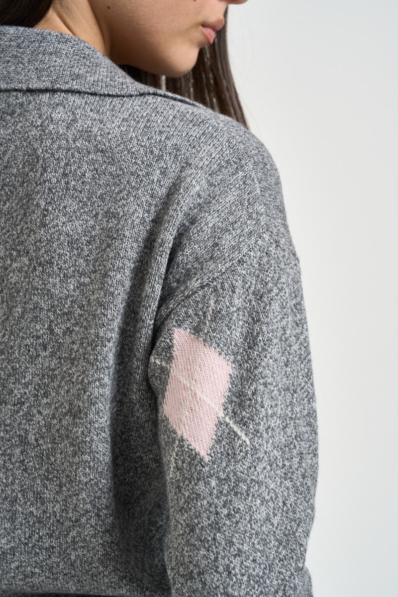Polo donna in maglia a rombi grigio mélange D82468 GRIGIO MOTEL 