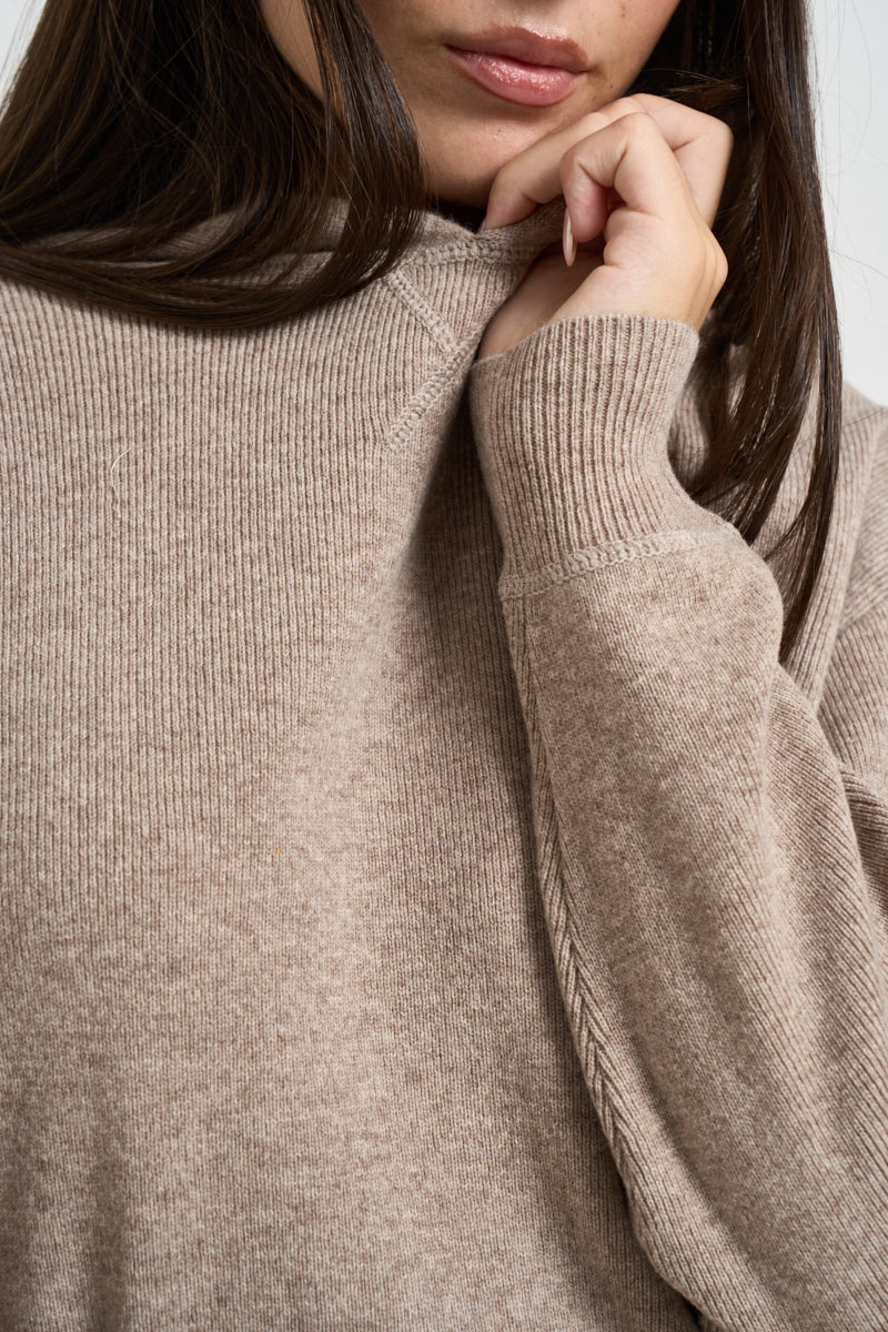 Felpa donna in maglia con cappuccio beige WL1732 BEIGE MOTEL 