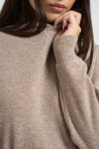 Felpa donna in maglia con cappuccio beige WL1732 BEIGE MOTEL 