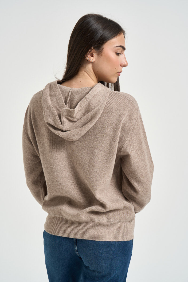 Felpa donna in maglia con cappuccio beige WL1732 BEIGE MOTEL 
