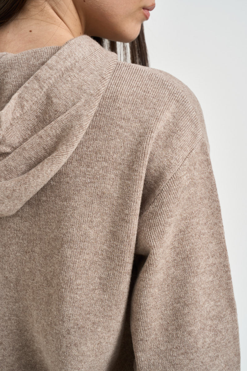 Felpa donna in maglia con cappuccio beige WL1732 BEIGE MOTEL 