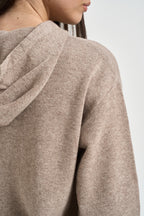 Felpa donna in maglia con cappuccio beige WL1732 BEIGE MOTEL 
