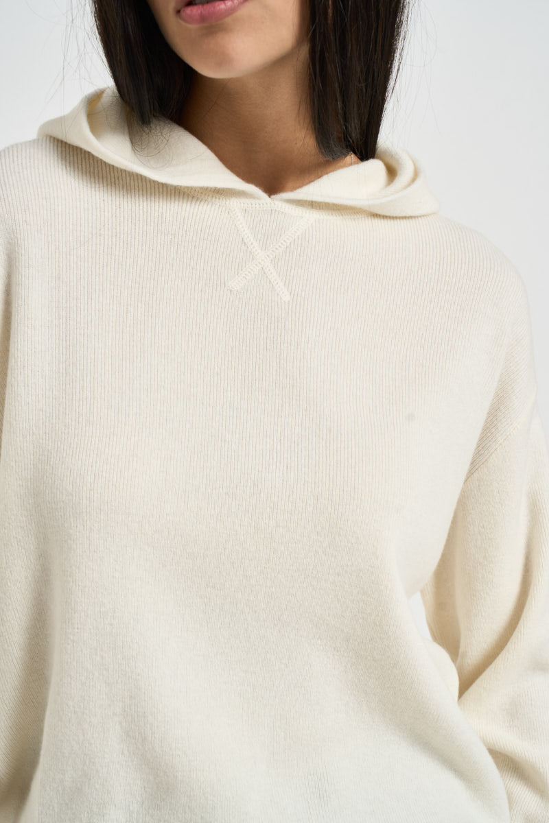 Felpa donna in maglia con cappuccio panna WL1732 PANNA MOTEL 