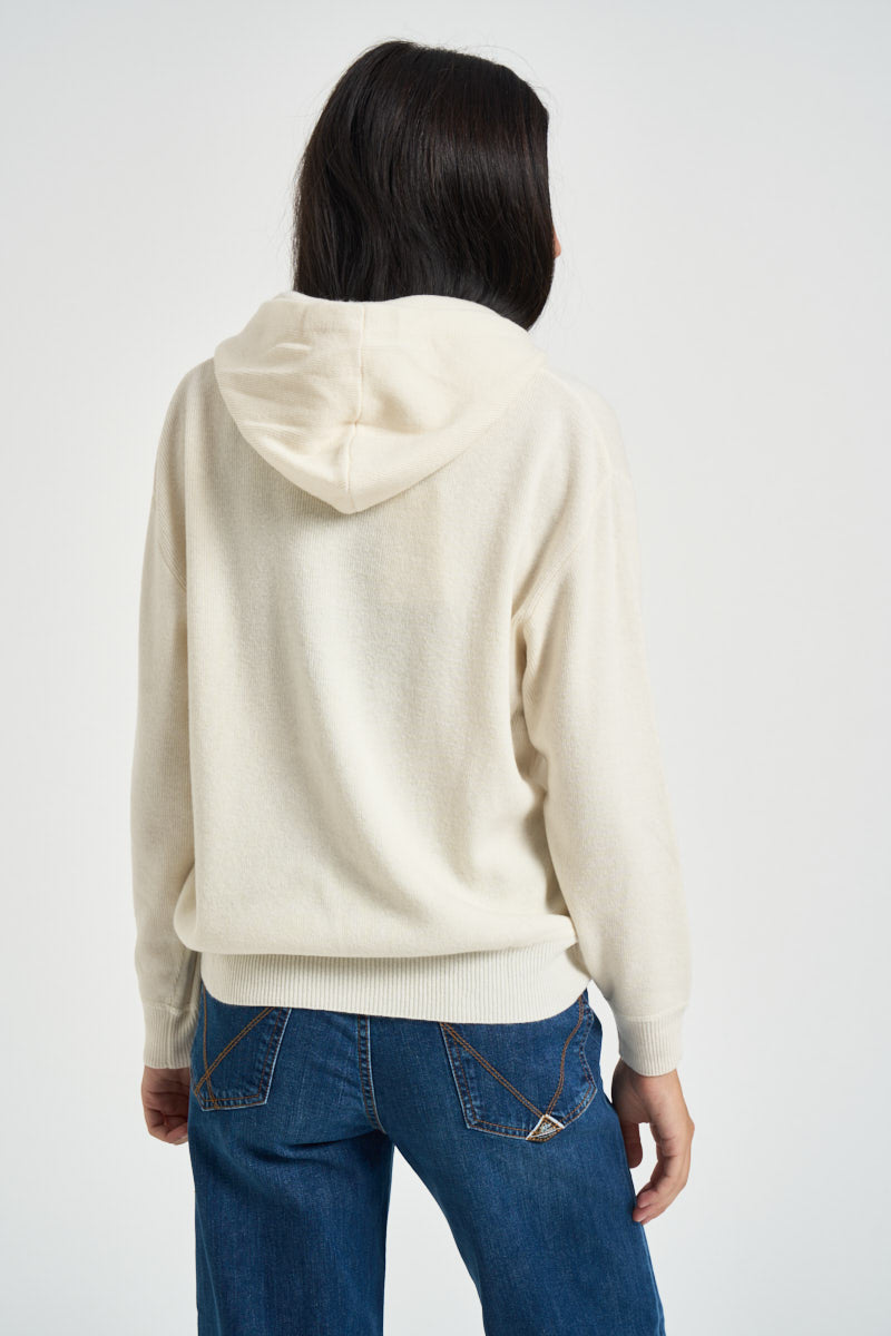 Felpa donna in maglia con cappuccio panna WL1732 PANNA MOTEL 