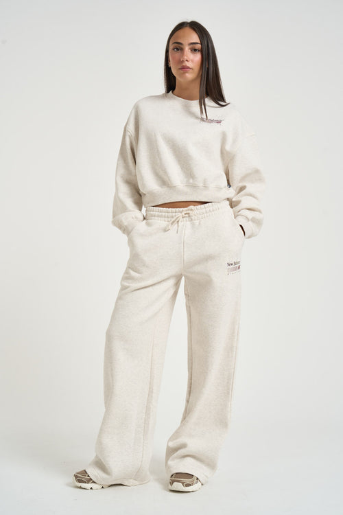 Felpa donna cropped panna mèlange - 1