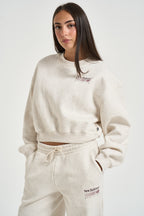 Felpa donna cropped panna mèlange WT62T7 LIT NEW BALANCE 