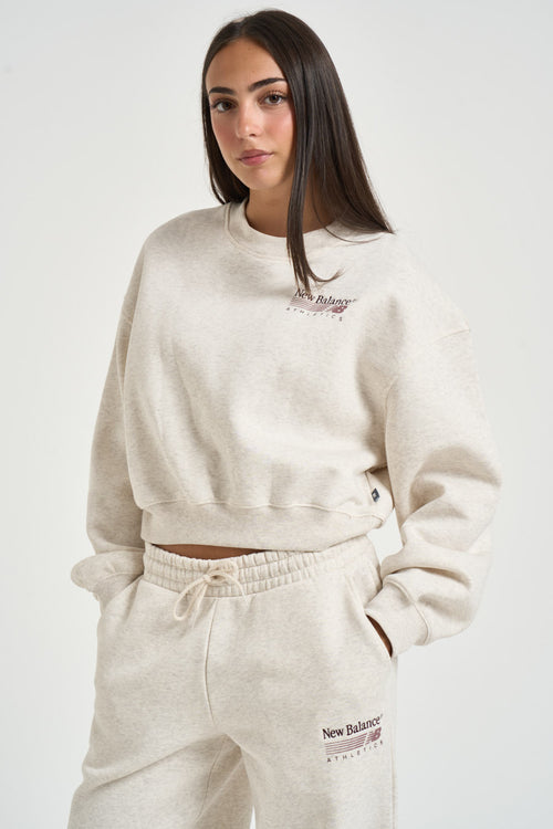 Felpa donna cropped panna mèlange - 2