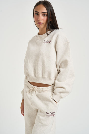 Felpa donna cropped panna mèlange - 3