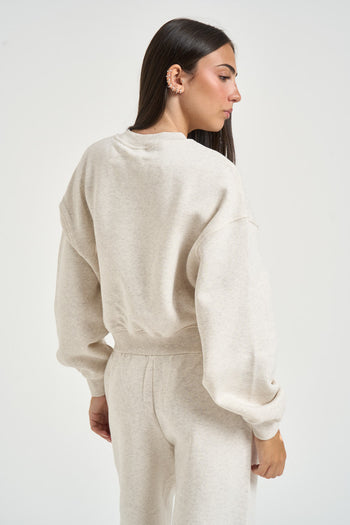 Felpa donna cropped panna mèlange - 5