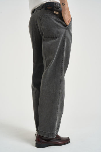 Pantalone uomo con pinces in denim grigio scuro - 4