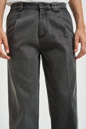 Pantalone uomo con pinces in denim grigio scuro - 5