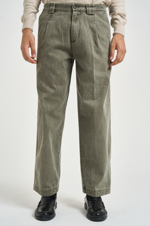 Pantalone uomo con pinces in denim verde - 1