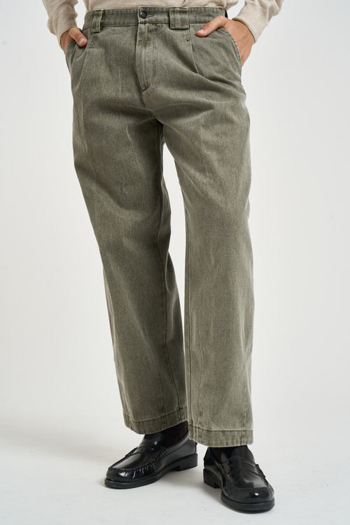 Pantalone uomo con pinces in denim verde - 2