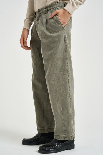 Pantalone uomo con pinces in denim verde - 3