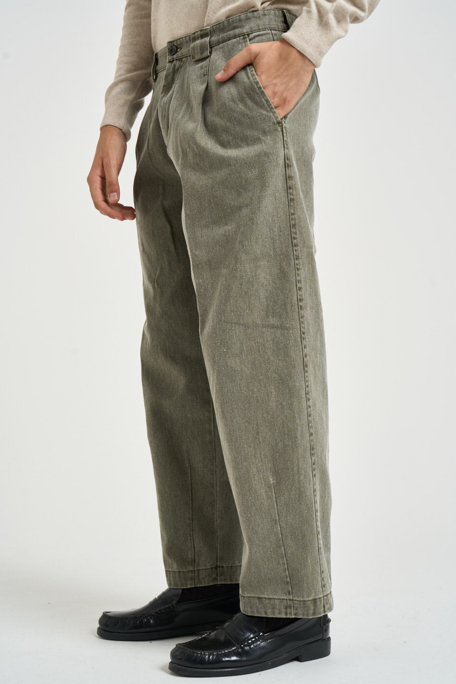 Pantalone uomo con pinces in denim verde 2809B MOMOVERDE OFFICINA 