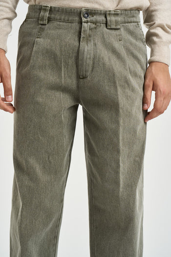 Pantalone uomo con pinces in denim verde - 6