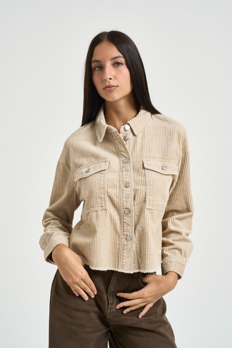 Camicia donna in velluto a  coste beige 15222456 HUMUS ONLY 
