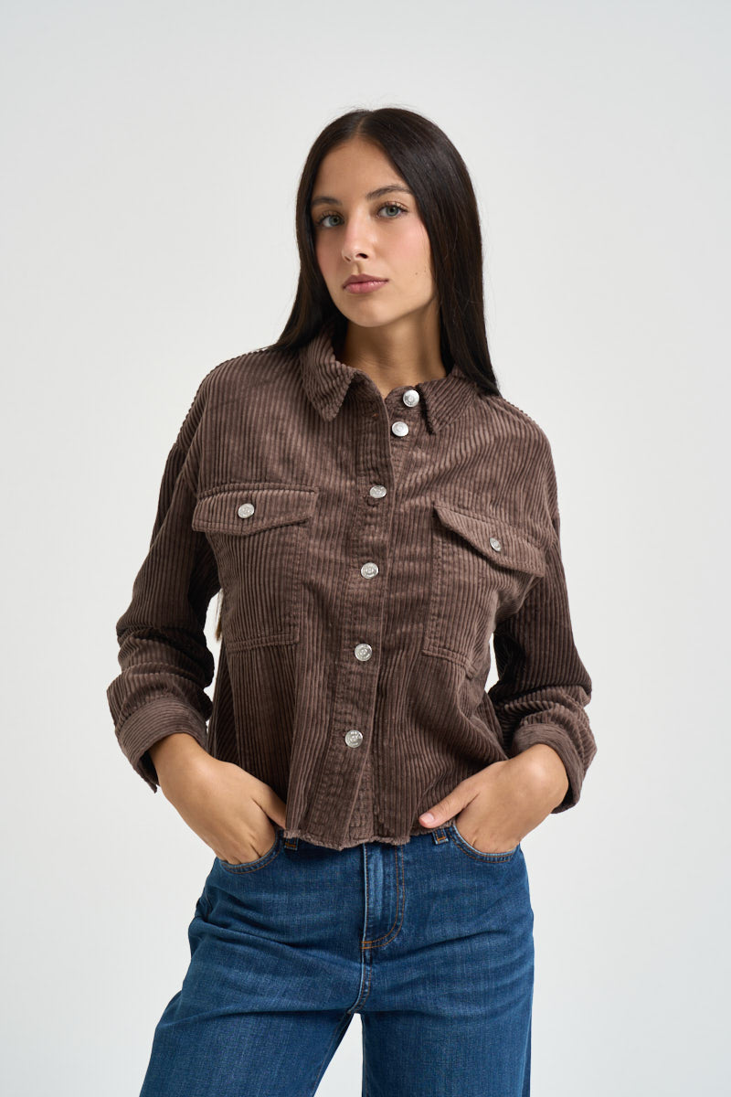 Camicia donna in velluto a coste marrone 15222456 SHOPPING BAG ONLY 