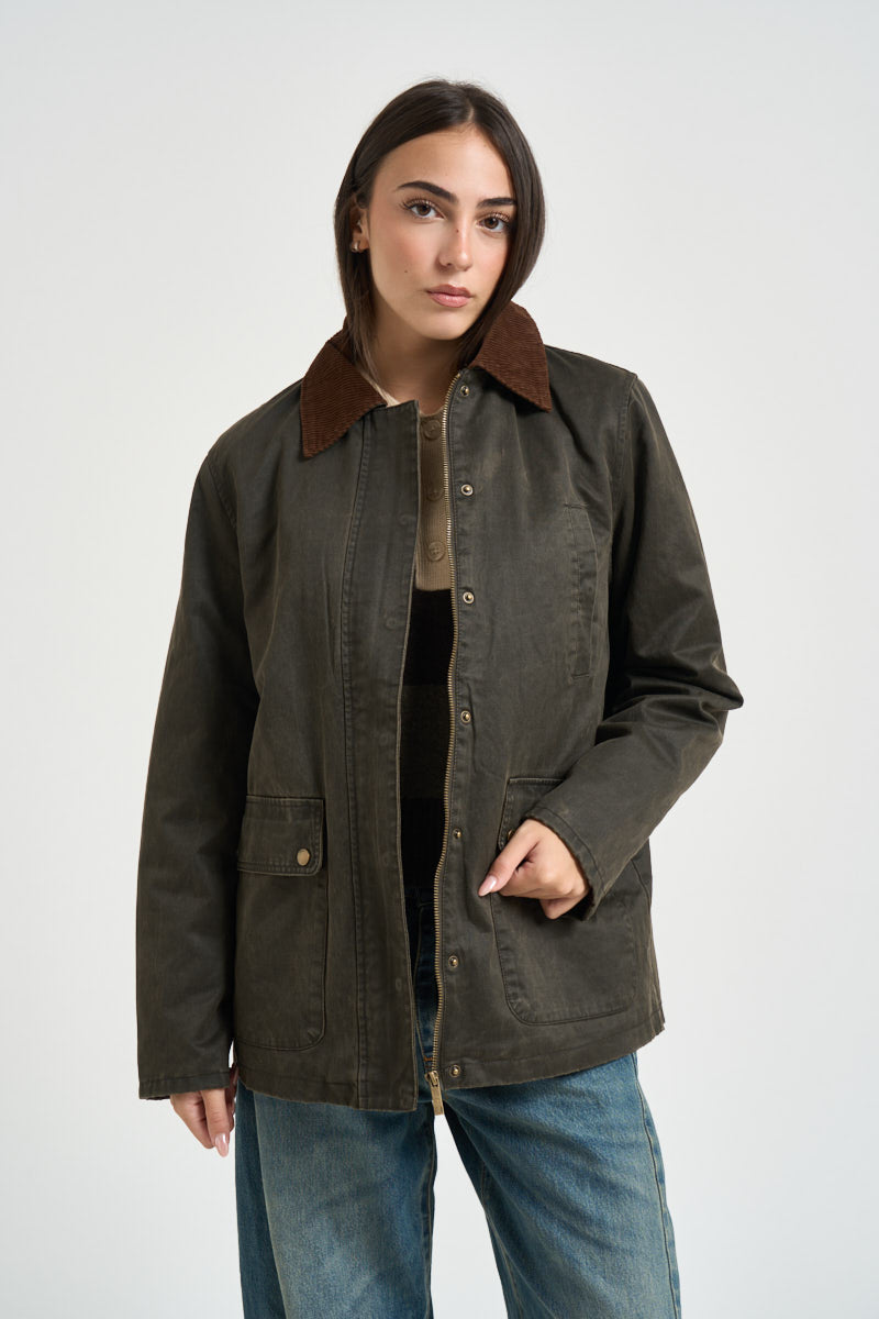 Giacca donna con colletto in velluto verde oliva 15357495 RAVEN ONLY 