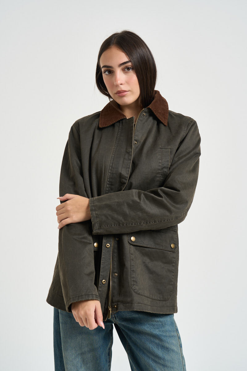 Giacca donna con colletto in velluto verde oliva 15357495 RAVEN ONLY 