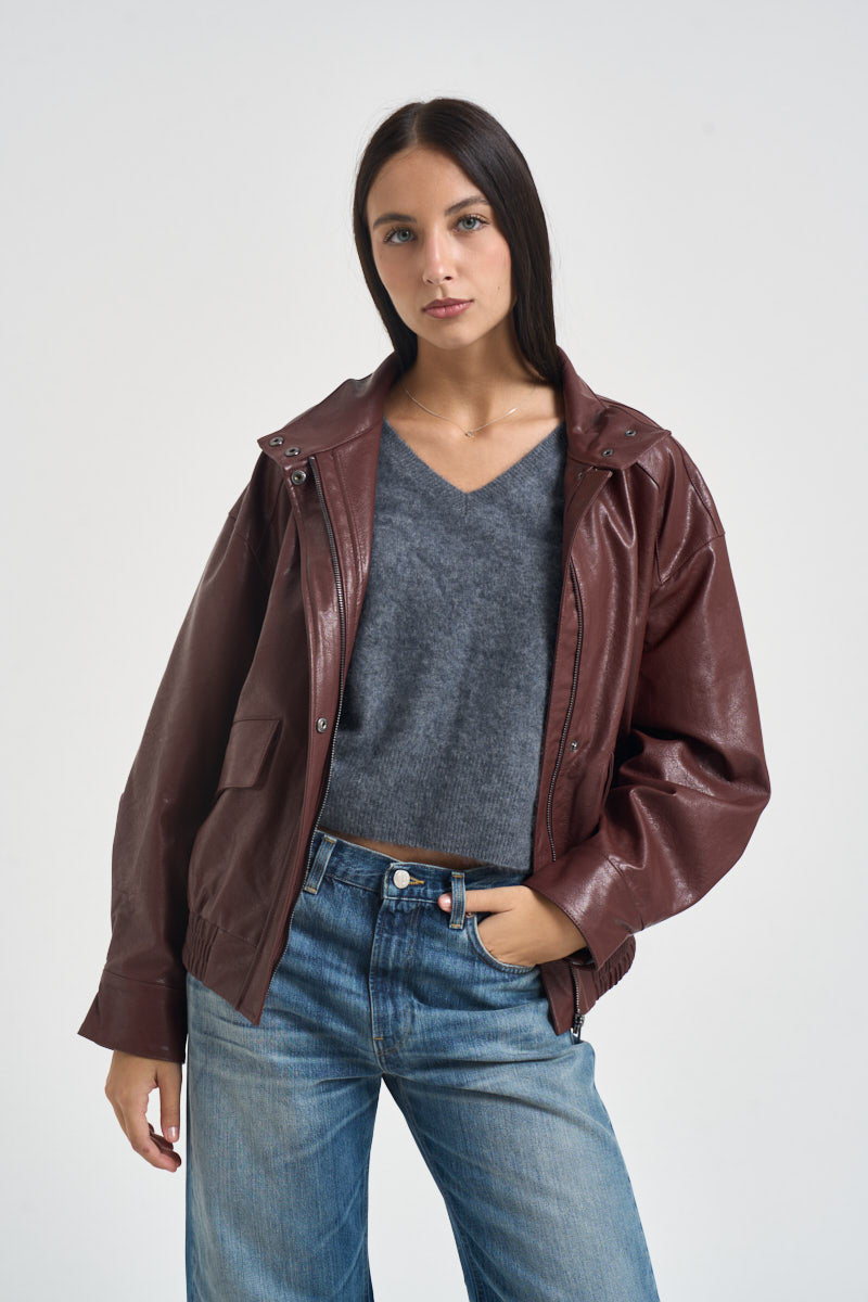 Giacca donna in ecopelle bordeaux 15373024 RUM ONLY 