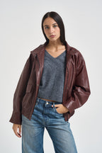 Giacca donna in ecopelle bordeaux 15373024 RUM ONLY 