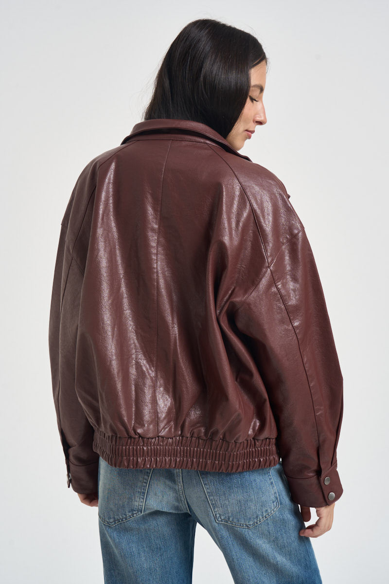 Giacca donna in ecopelle bordeaux 15373024 RUM ONLY 