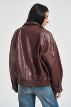 Giacca donna in ecopelle bordeaux 15373024 RUM ONLY 