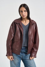 Giacca donna in ecopelle bordeaux 15373024 RUM ONLY 