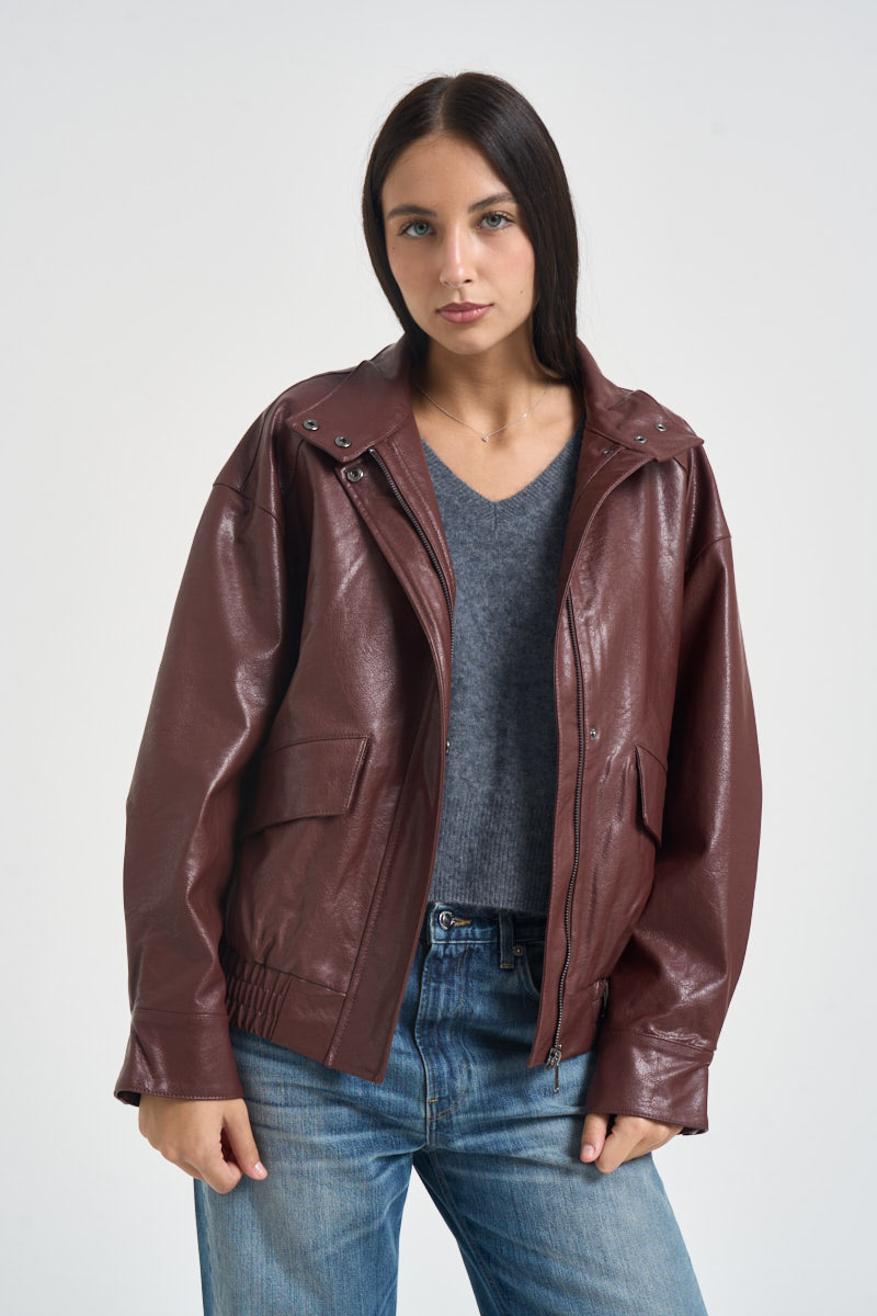 Giacca donna in ecopelle bordeaux 15373024 RUM ONLY 