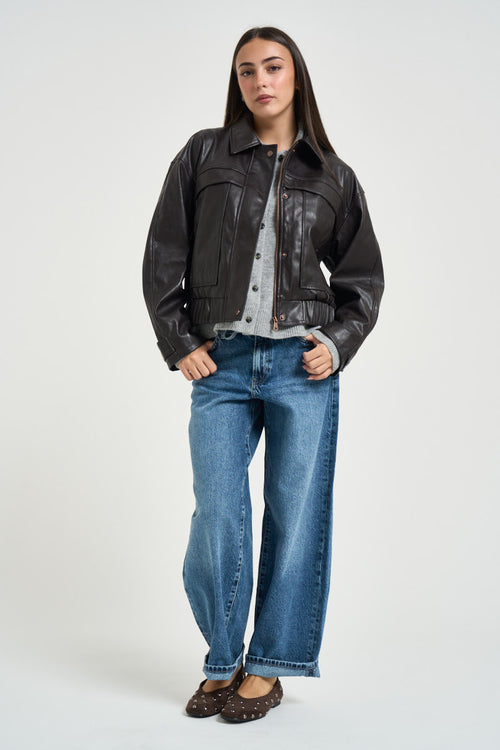 Giacca donna in ecolpelle marrone scuro - 1