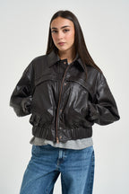 Giacca donna in ecolpelle marrone scuro 15373701 CHOCOLATE PLUME ONLY 