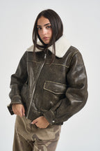 Giubbotto donna marrone scuro effetto vintage 15373704 CHOCOLATE ONLY 
