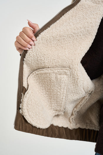 Smanicato donna effetto montone taupe - 7