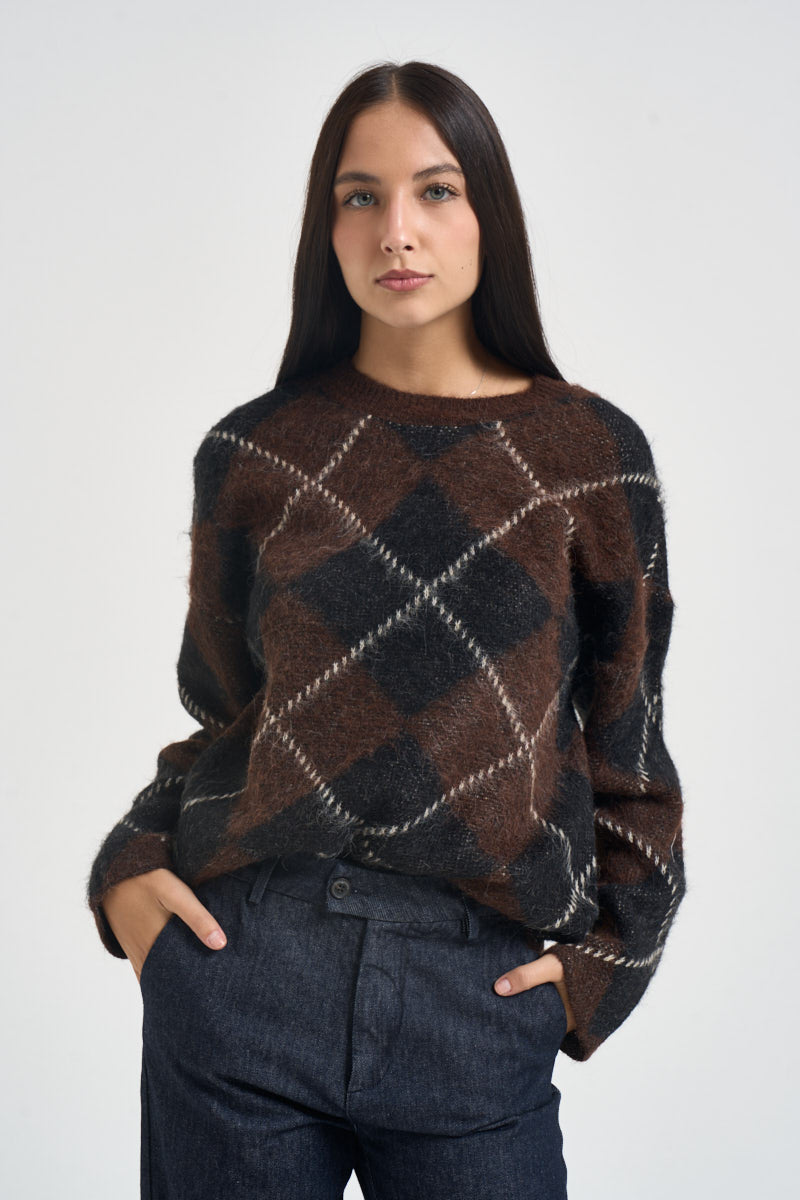 Maglia donna a rombi multicolor marrone 15378140 COFFEE BEAN ONLY 
