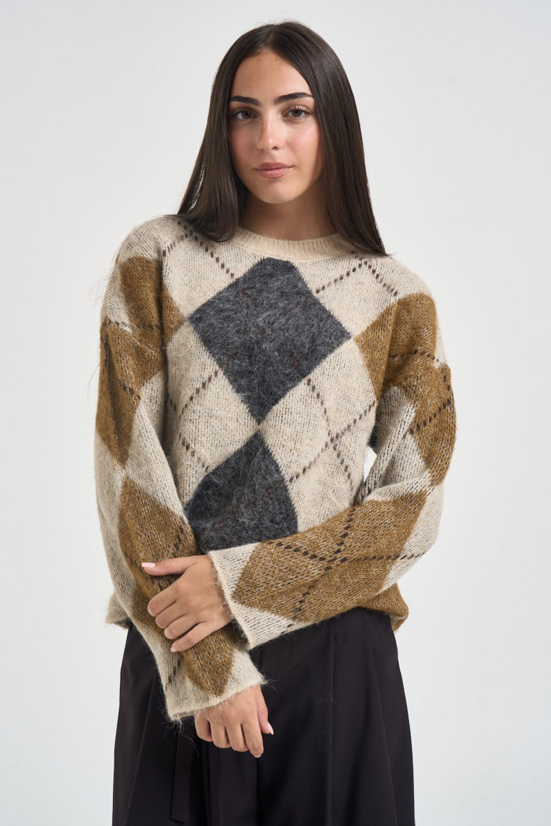 Maglia donna a rombi multicolor grigio 15378140 OATMEAL ONLY 