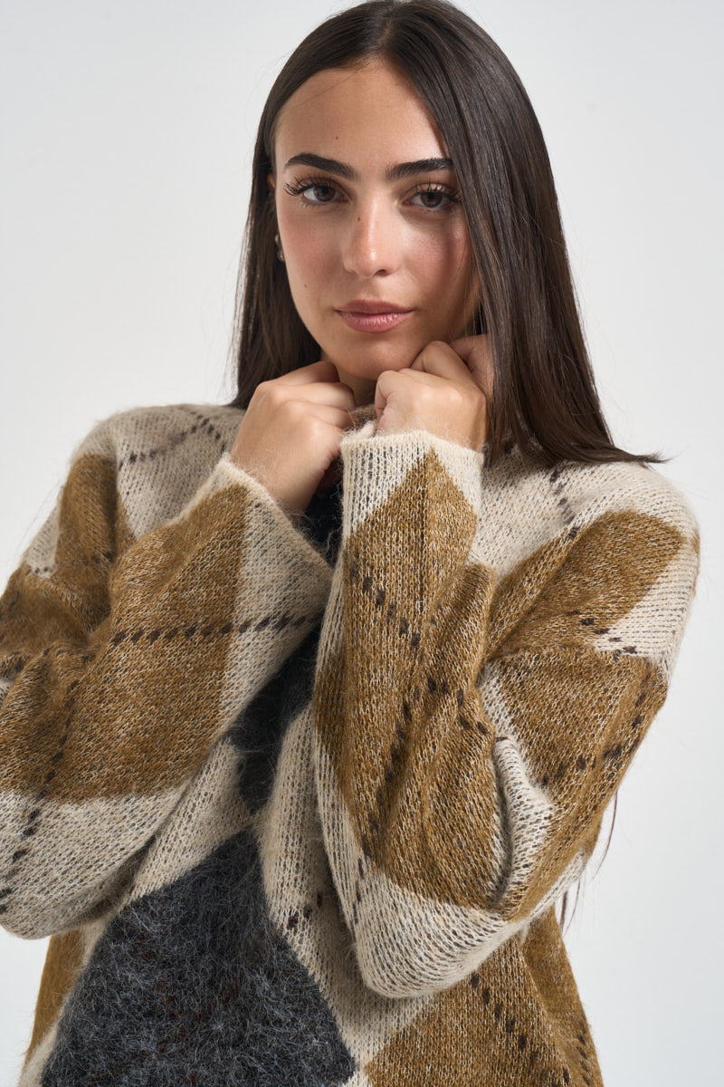 Maglia donna a rombi multicolor grigio 15378140 OATMEAL ONLY 
