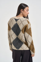 Maglia donna a rombi multicolor grigio 15378140 OATMEAL ONLY 