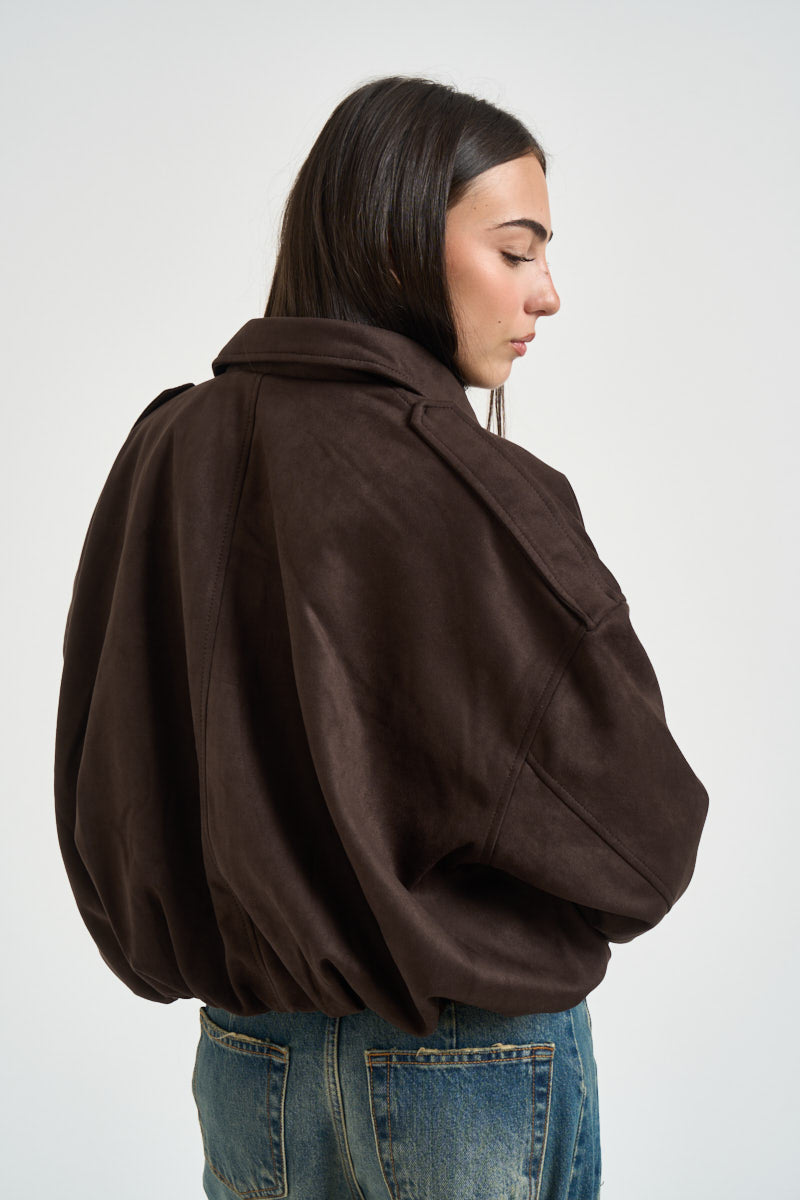 Giacca donna corta in suede moro 15381024 CHOCOLATE TOART ONLY 