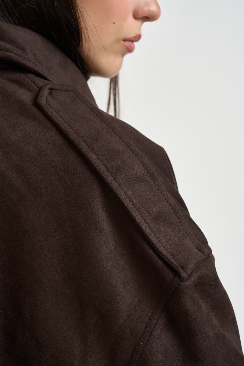 Giacca donna corta in suede moro 15381024 CHOCOLATE TOART ONLY 