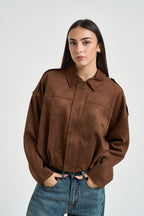 Giacca donna corta in suede marrone 15381024 SOFT SILT ONLY 