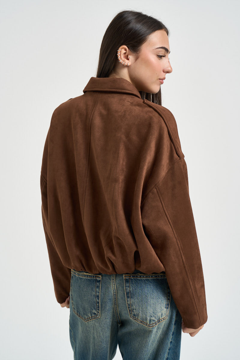 Giacca donna corta in suede marrone 15381024 SOFT SILT ONLY 