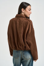 Giacca donna corta in suede marrone 15381024 SOFT SILT ONLY 