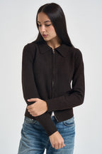 Cardigan donna con colletto e zip marrone 15382508 COFFEE BEAN ONLY 