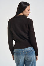 Cardigan donna con colletto e zip marrone 15382508 COFFEE BEAN ONLY 